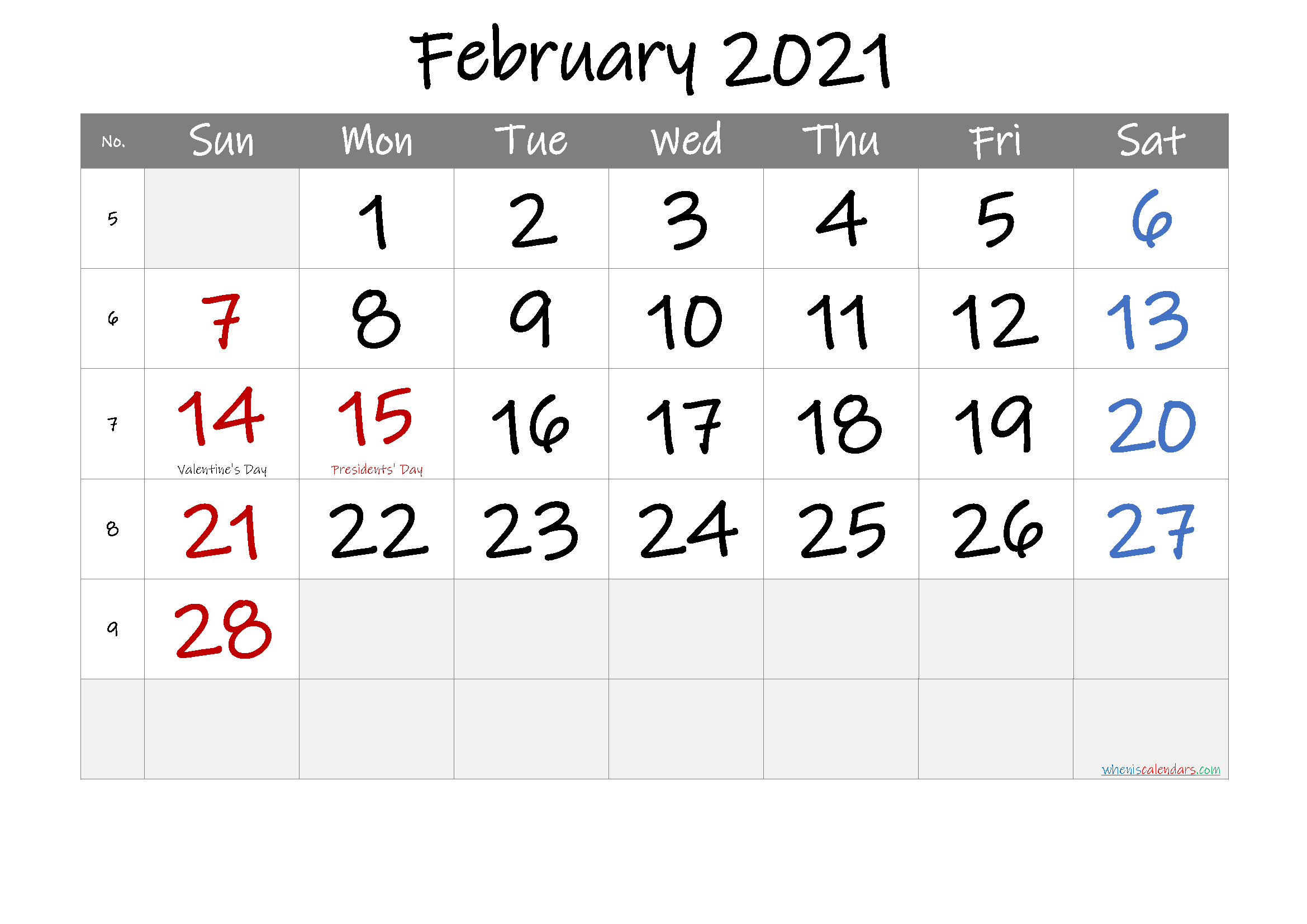 Free FEBRUARY 2021 Calendar Printable