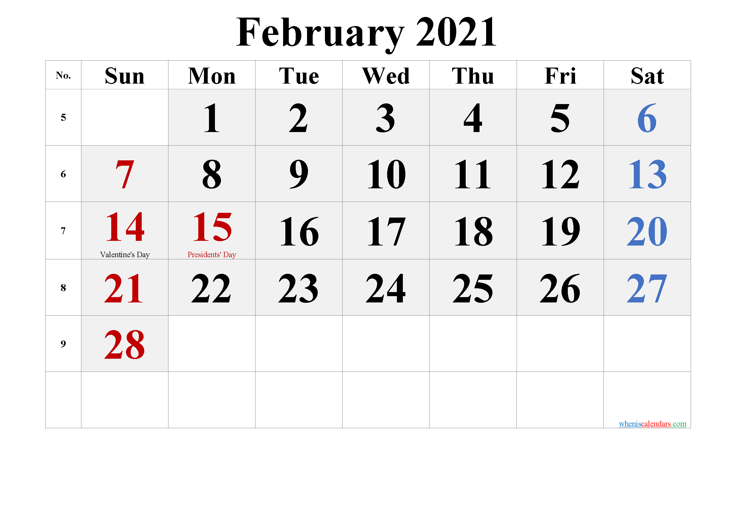 Free FEBRUARY 2021 Calendar Printable