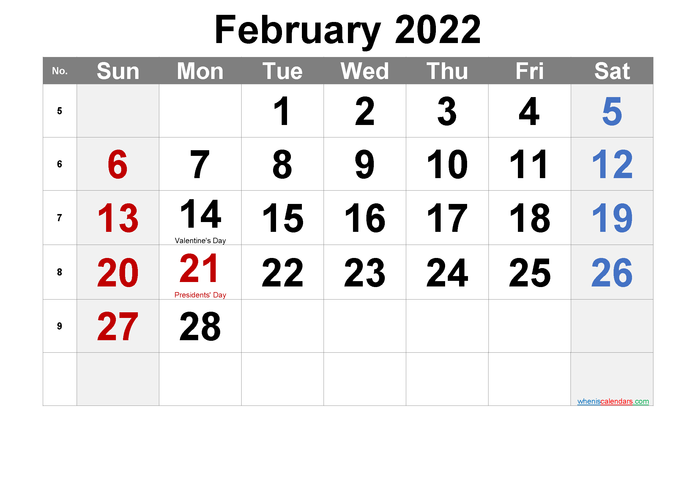 Printable February 2022 Calendar Word-Template No.ar22m14