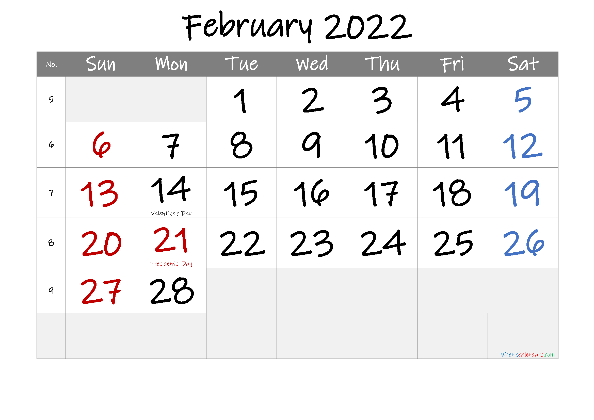 february 2022 free printable calendar template noif22m26