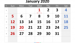 January 2020 Printable Calendar with Holidays