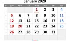 Free Printable 2020 Monthly Calendar with Holidays (Calibri 3)