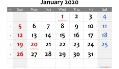 Printable January 2020 Calendar with Holidays