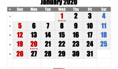 January 2020 Printable Calendar with Holidays