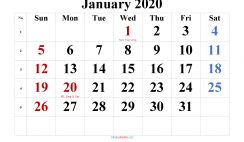 Free Printable 2020 Monthly Calendar with Holidays (Times New Roman 4)