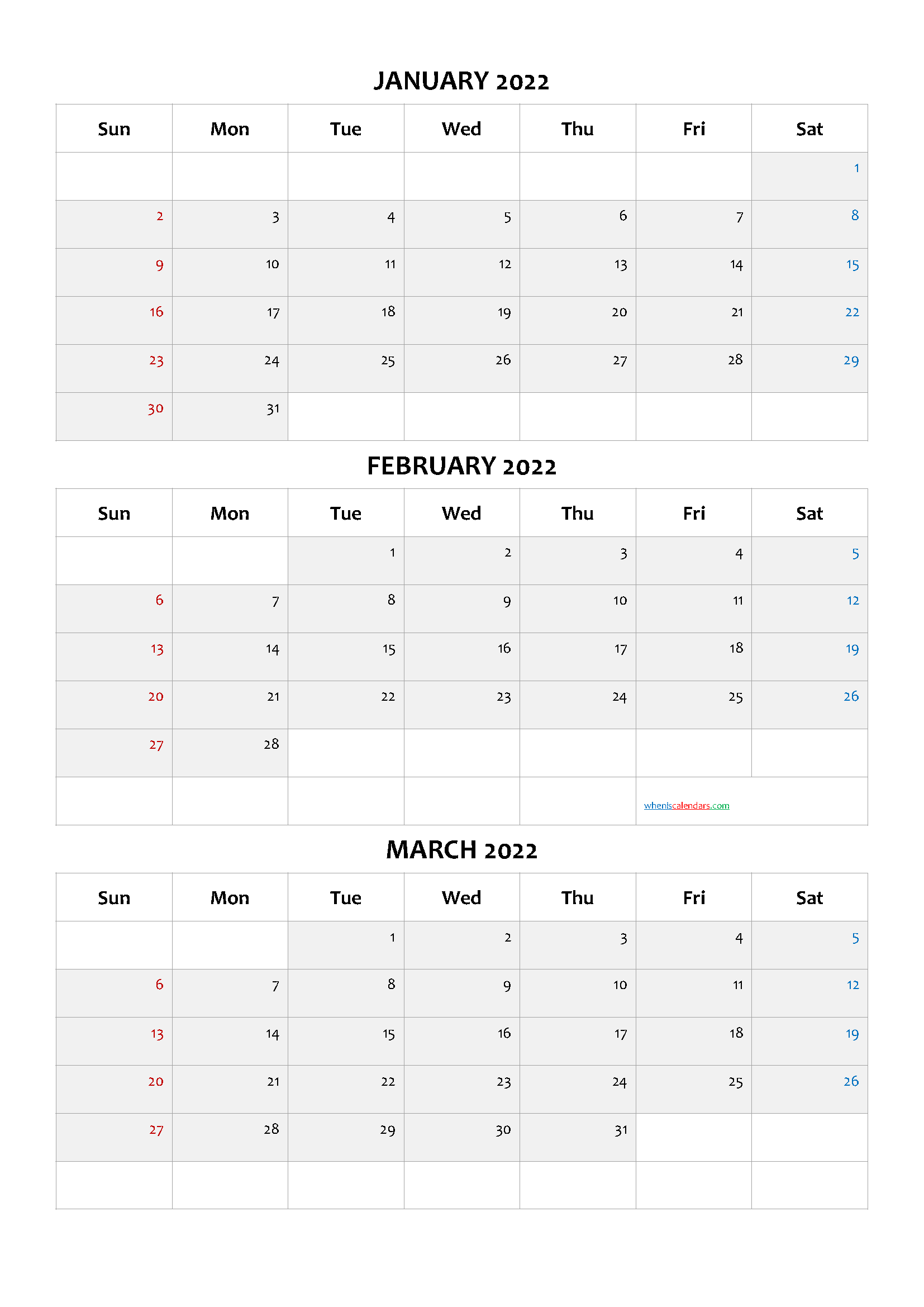Calendar January February March 2022 Pdf Template Code Cand6