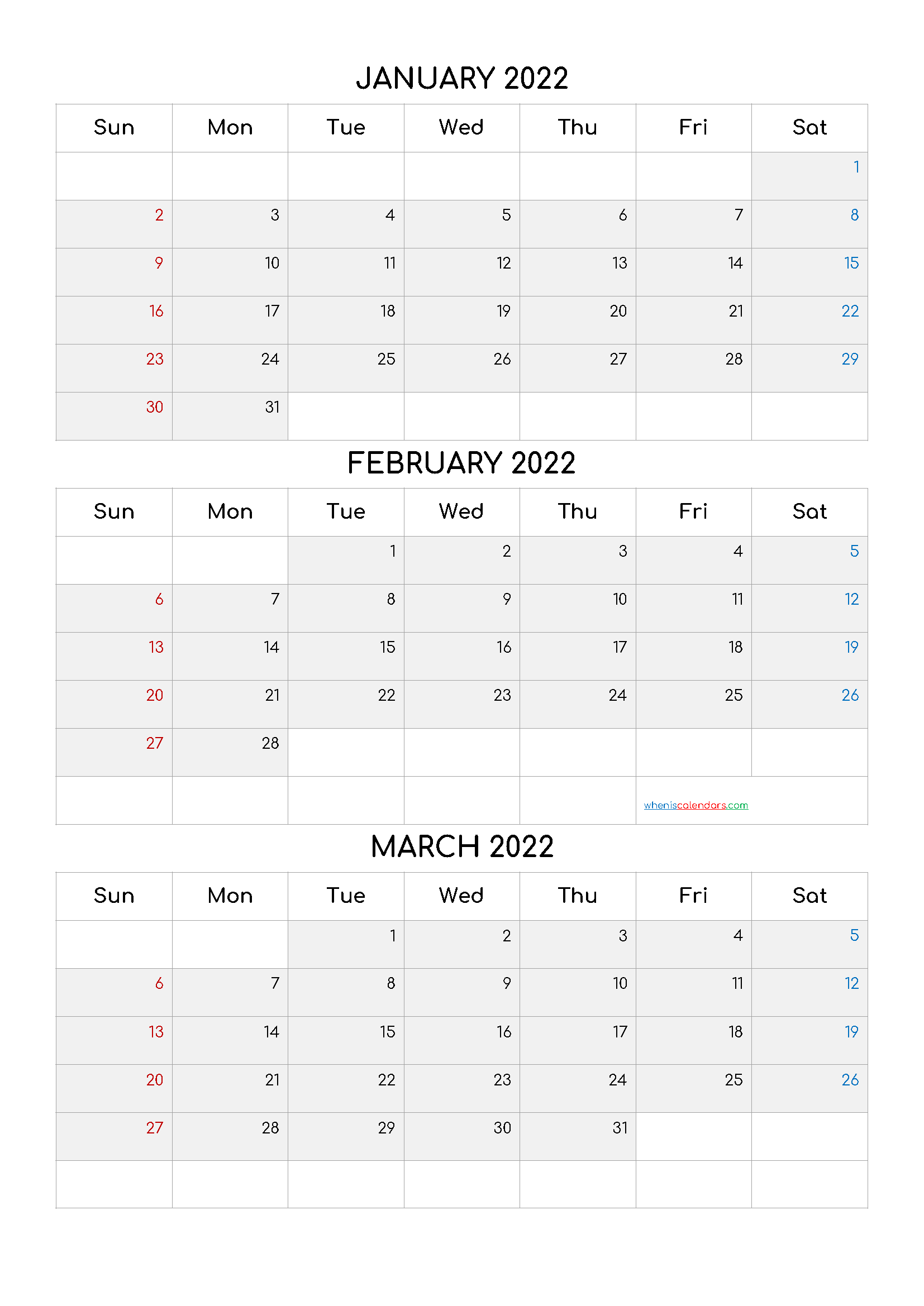 Calendar January February March 2022 PDF
