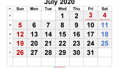 Printable July 2020 Calendar with Holidays