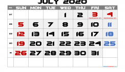 Printable July 2020 Calendar with Holidays