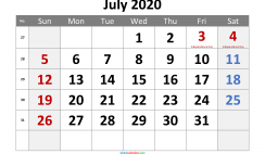 Free Printable 2020 Monthly Calendar with Holidays (Calibri 2)