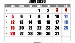 Free July 2020 Calendar Printable
