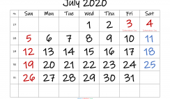 July 2020 Printable Calendar with Holidays