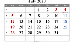 Free Printable 2020 Monthly Calendar with Holidays (Times New Roman 1)