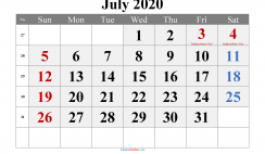 Free Printable 2020 Monthly Calendar with Holidays (Times New Roman 6)