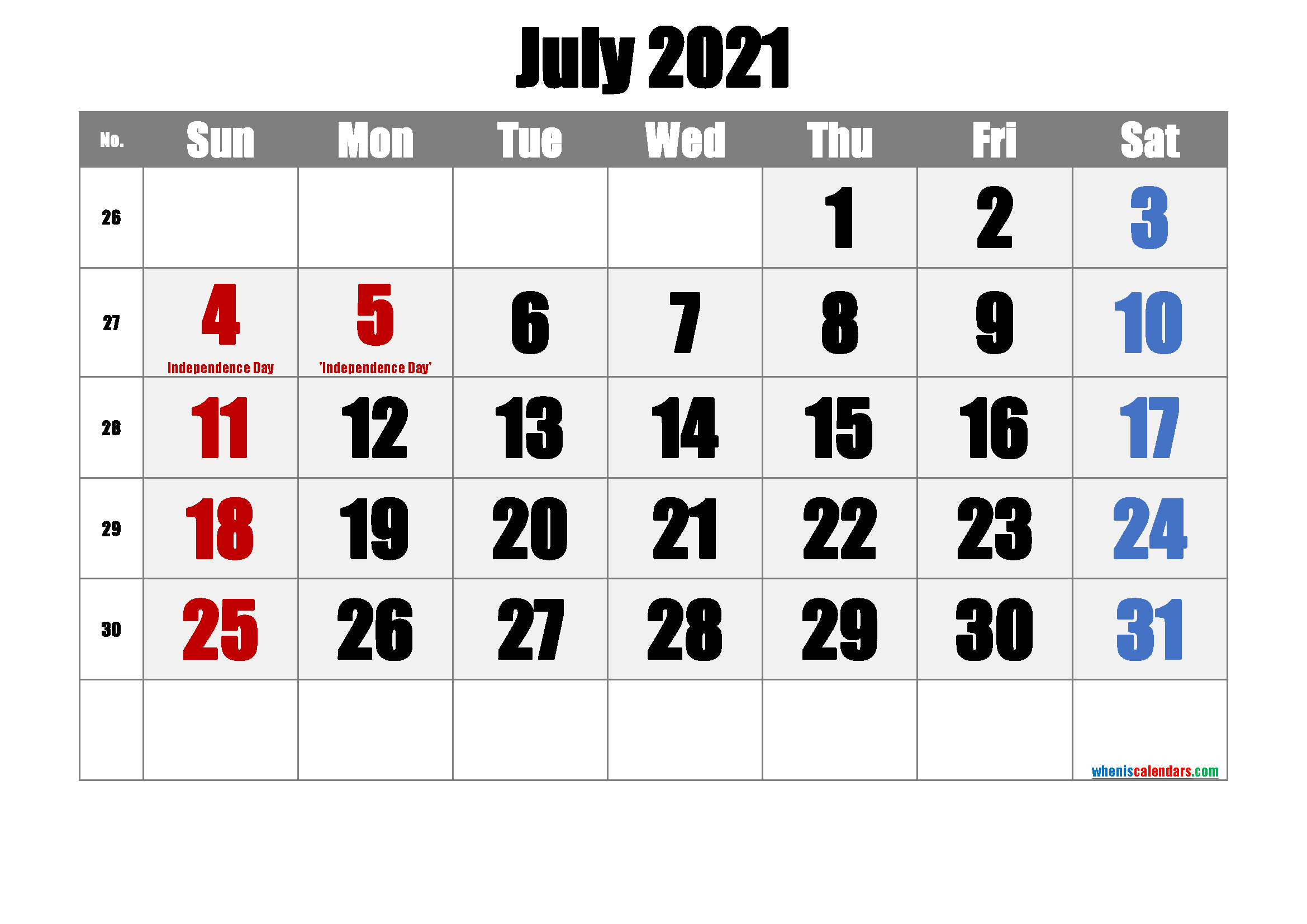 Free Printable July 2021 Calendar With Holidays Free Printable 2021