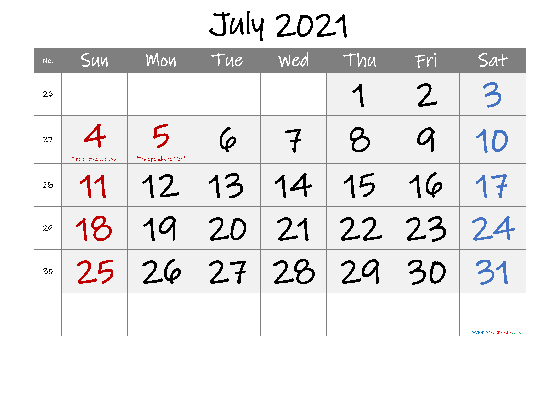 Free Printable Coloring Calendar 2021 July