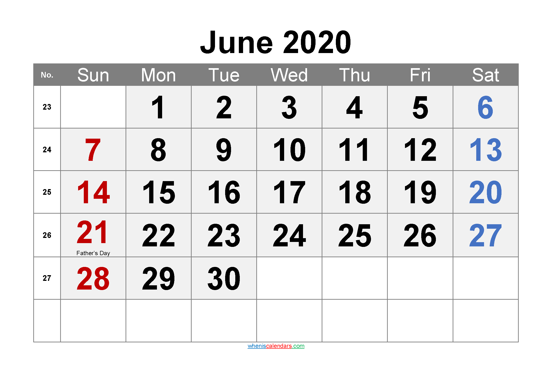 Free JUNE 2020 Calendar Printable