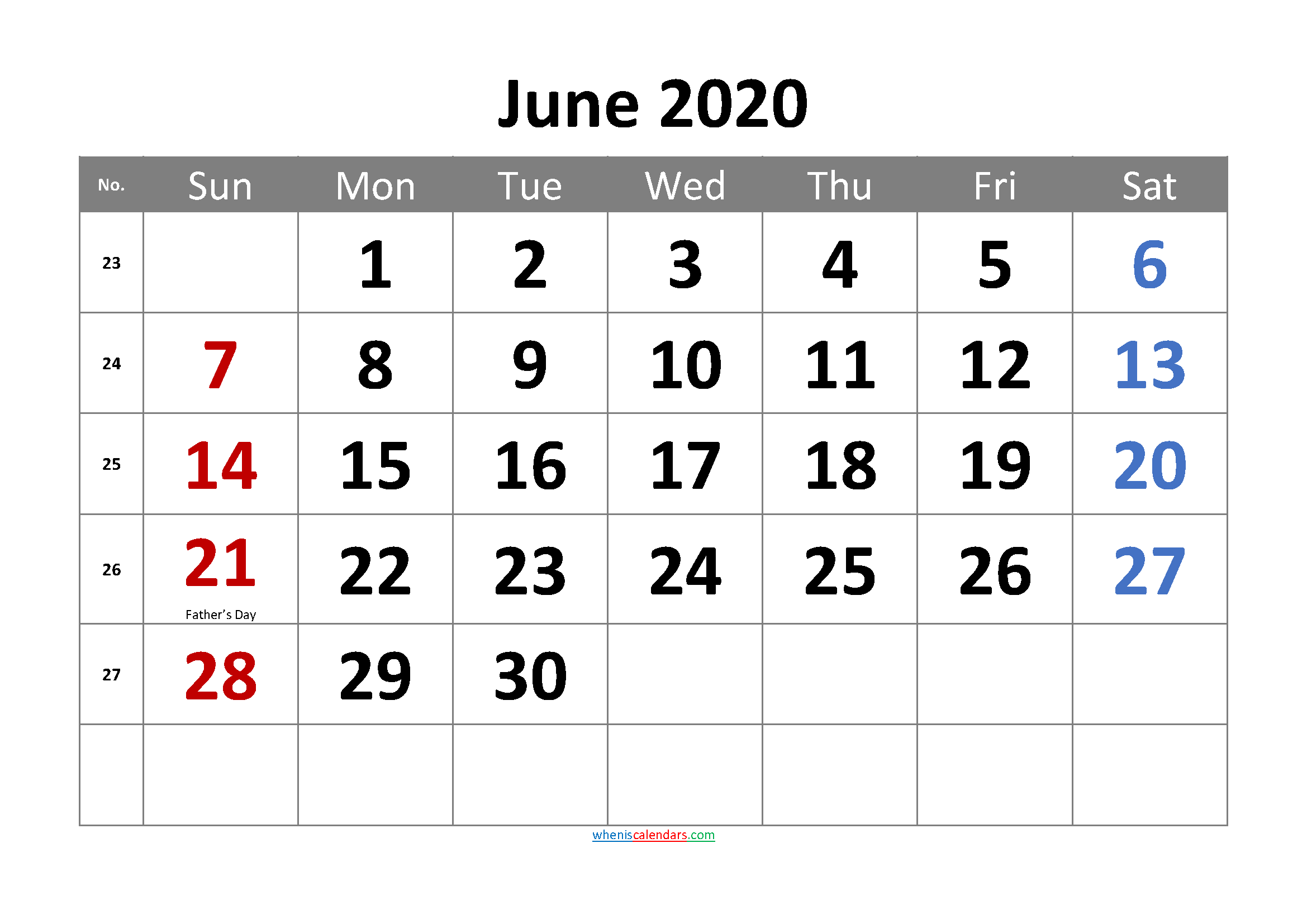 Free JUNE 2020 Calendar Printable