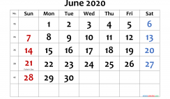 June 2020 Printable Calendar with Holidays