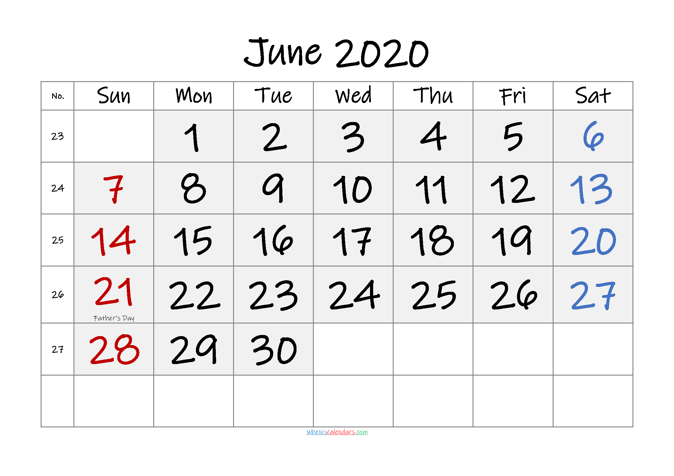Free Printable JUNE 2020 Calendar with Holidays
