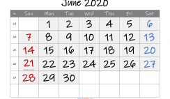 Printable June 2020 Calendar with Holidays