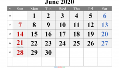 Free Printable 2020 Monthly Calendar with Holidays (Times New Roman 6)