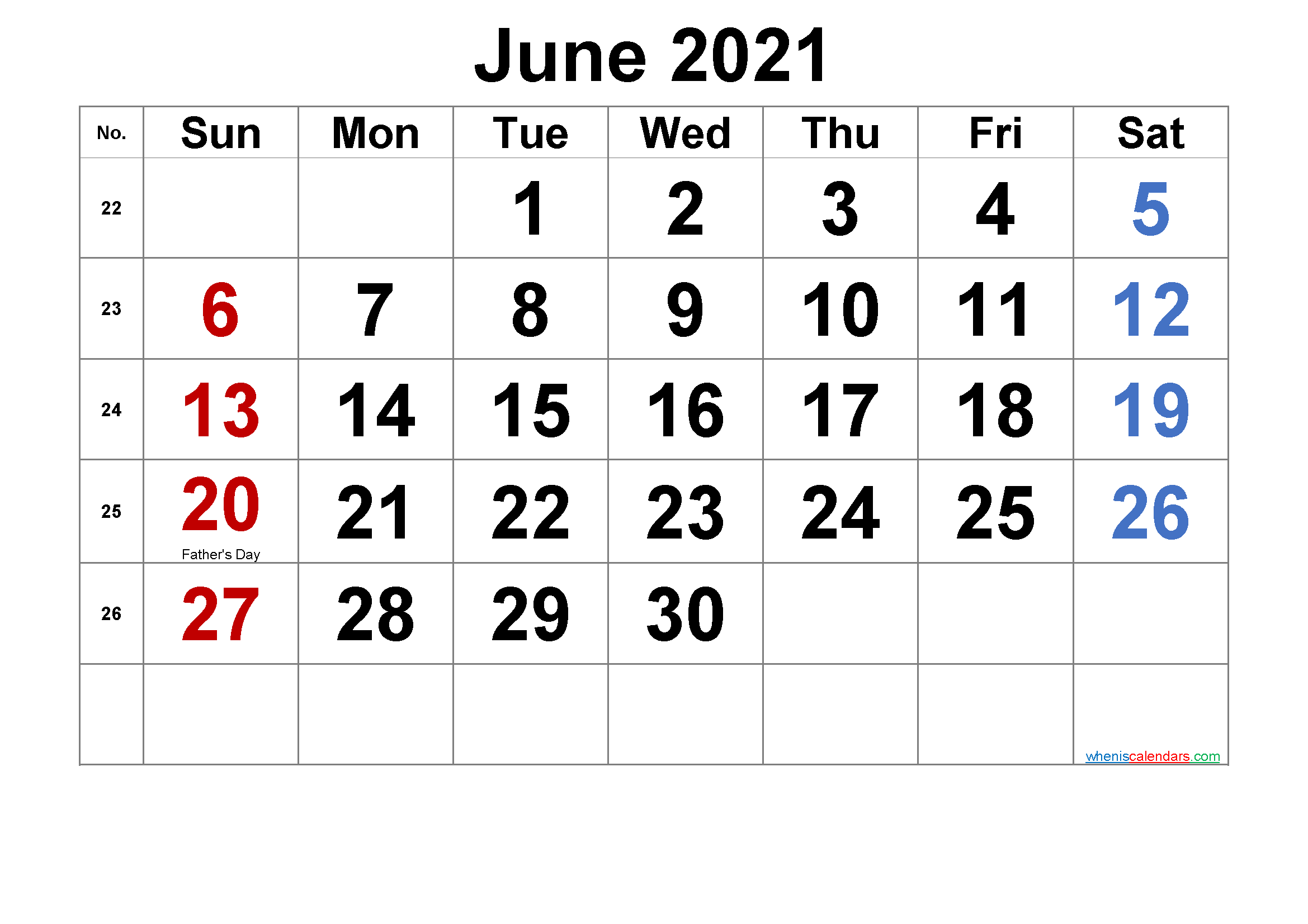 Free Printable June 2021 Calendar with Holidays-Template ...