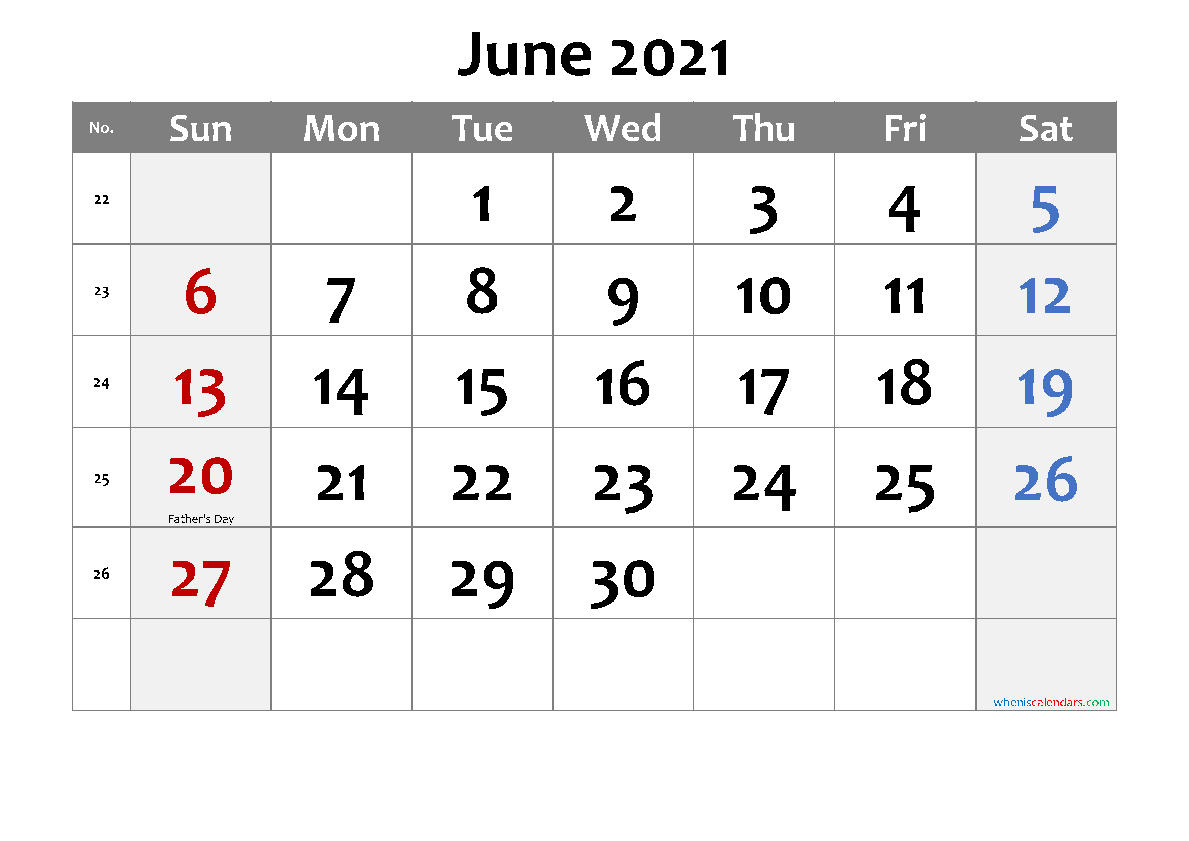 Printable JUNE 2021 Calendar with Holidays