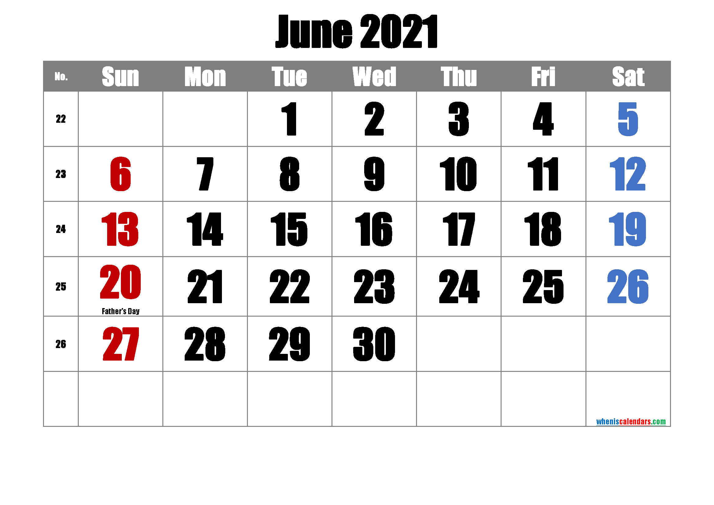 Free JUNE 2021 Calendar Printable