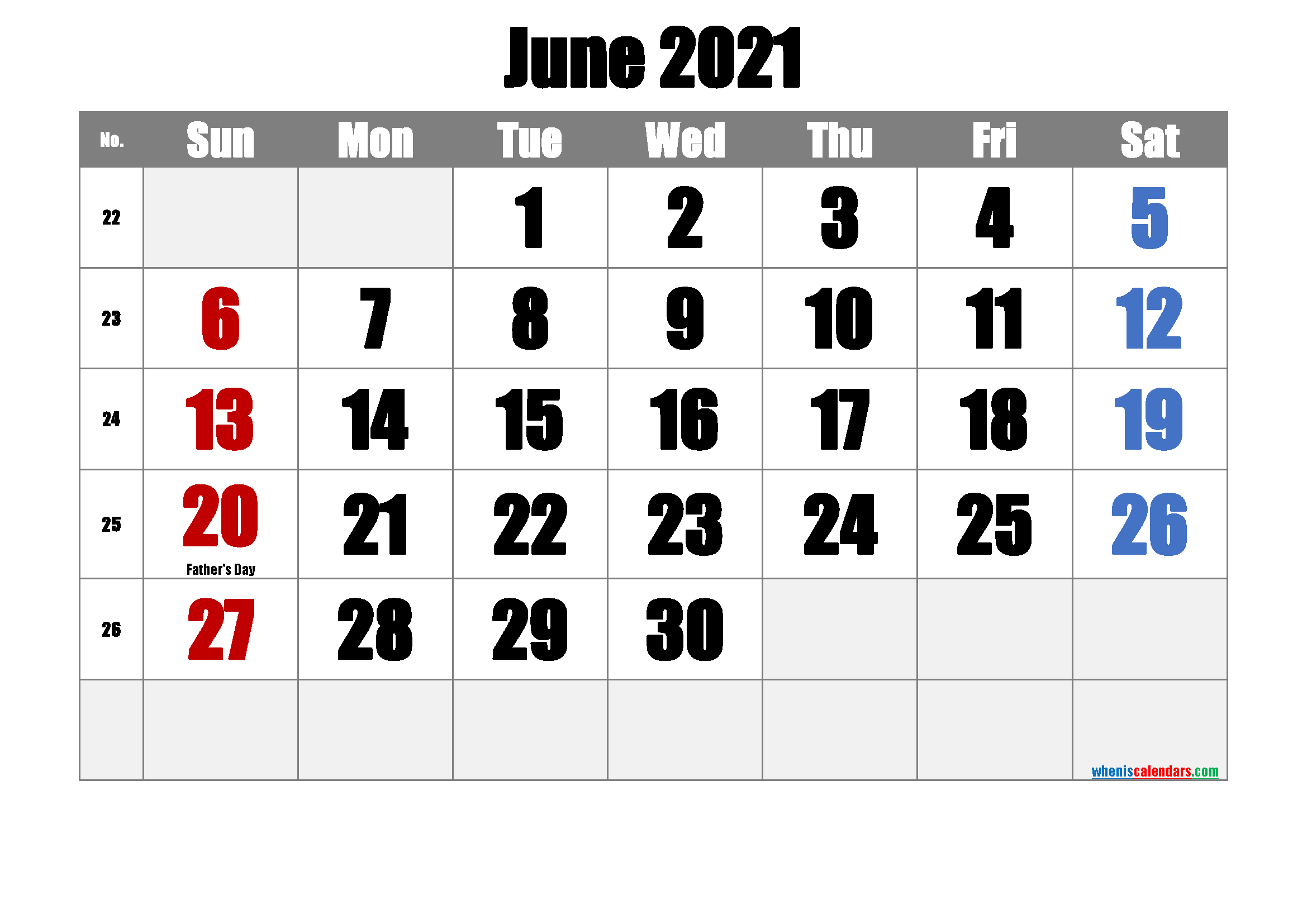 Free Printable JUNE 2021 Calendar with Holidays