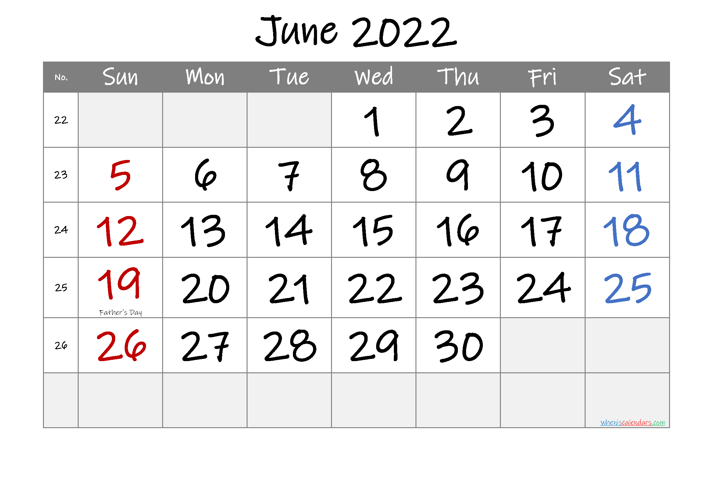 June 2022 Free Printable Calendar