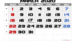 Free Printable 2020 Monthly Calendar with Holidays (BFA 6)