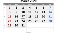 March 2020 Printable Calendar with Holidays
