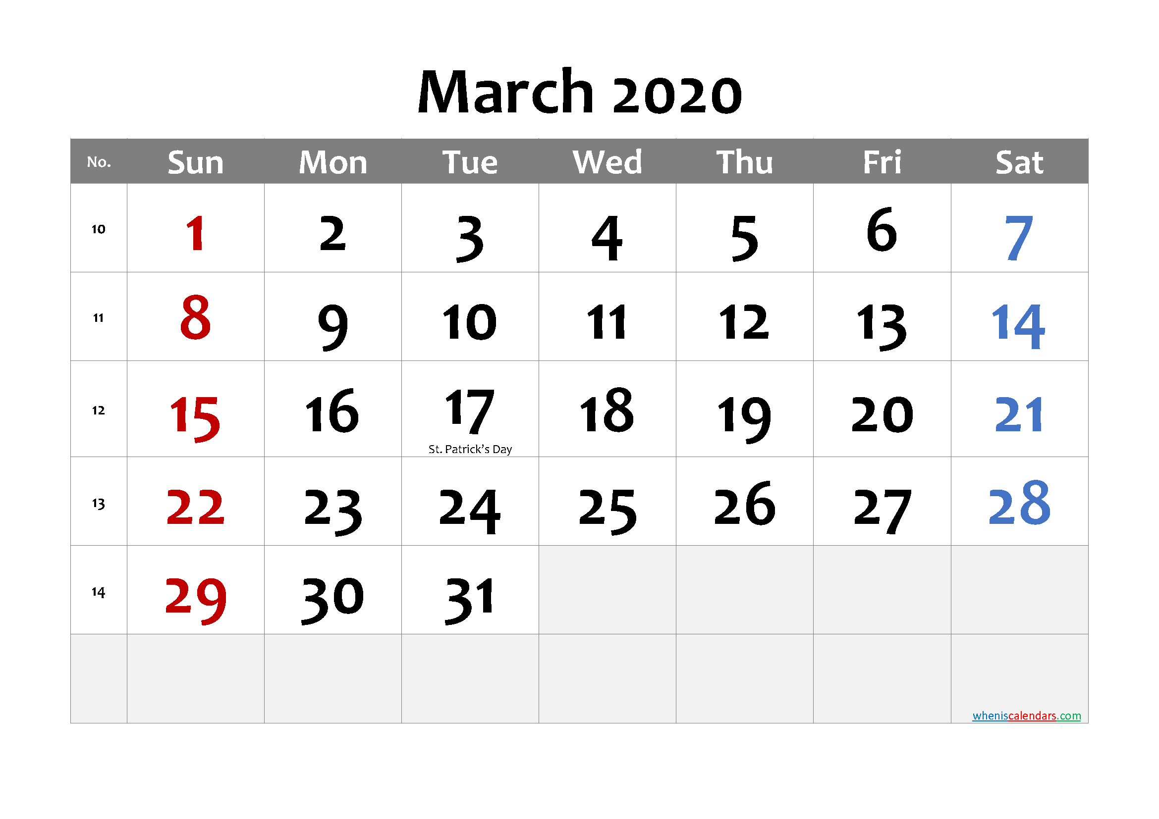 Free MARCH 2020 Calendar Printable