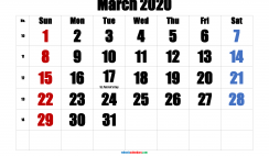Printable March 2020 Calendar with Holidays