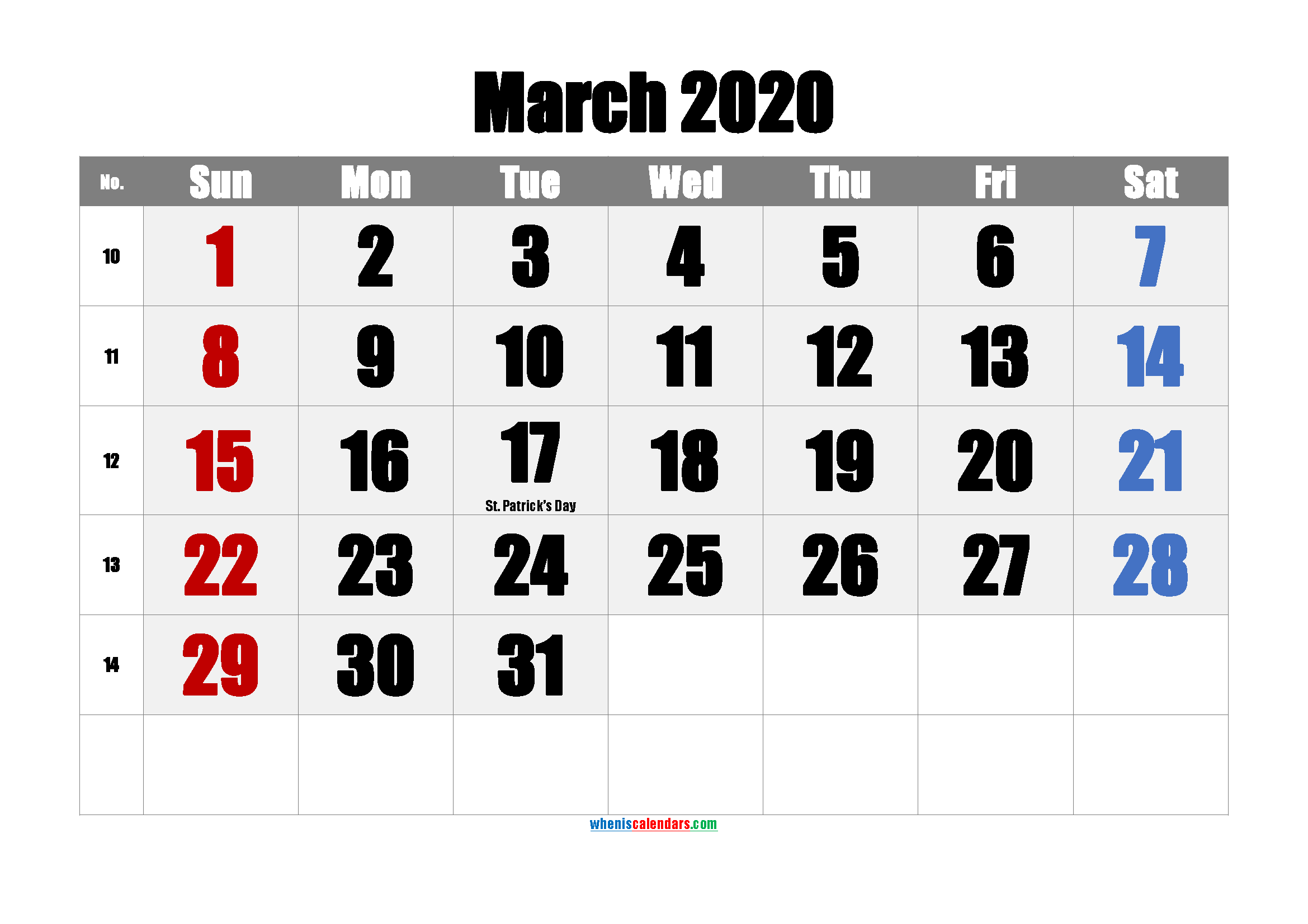 March 2020 Free Printable Calendar 