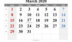 March 2020 Printable Calendar with Holidays