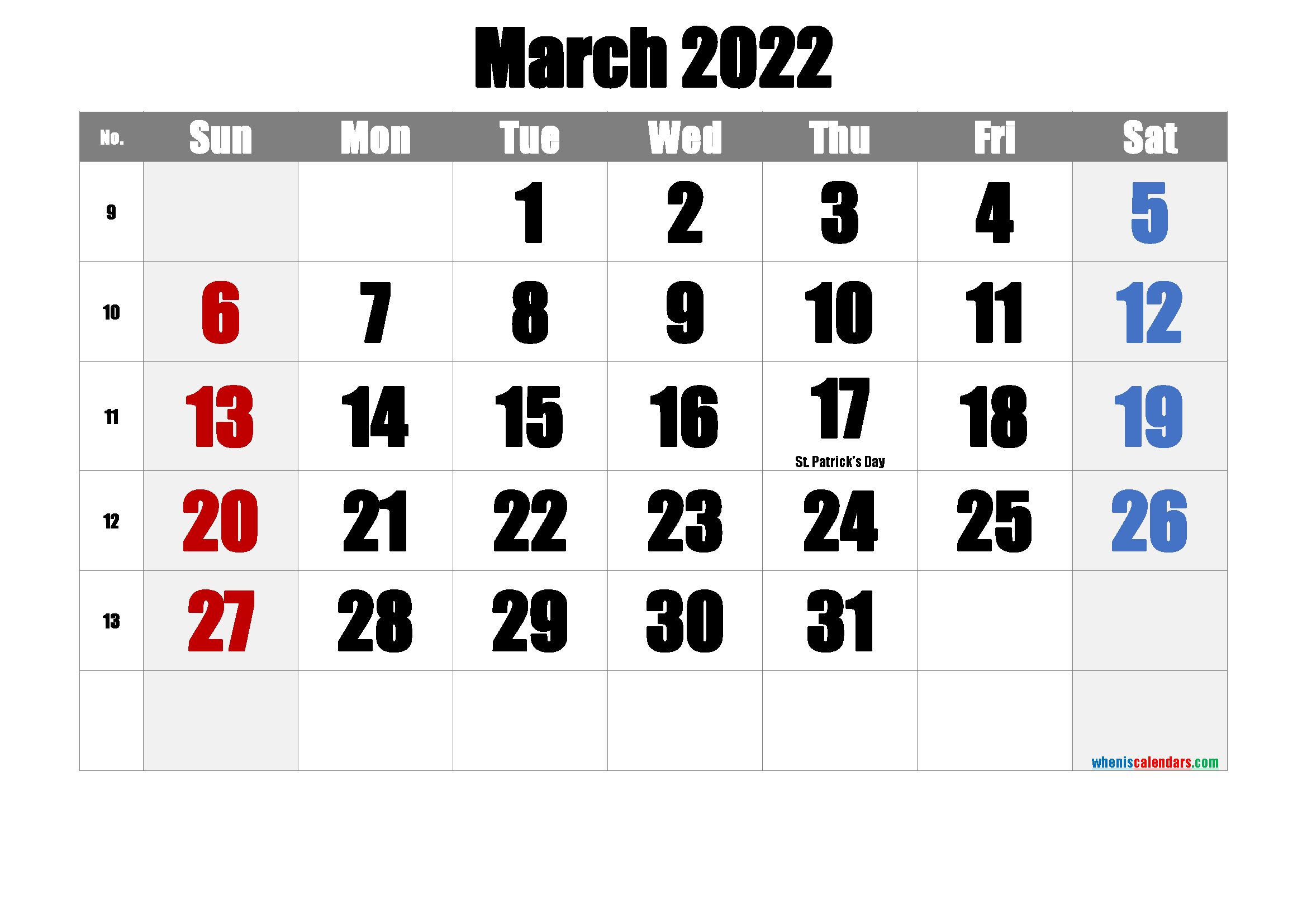 Free Printable March 2021 Calendar with Holidays Free Printable 2021
