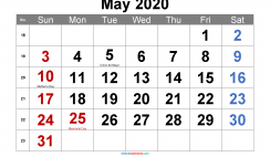Free Printable 2020 Monthly Calendar with Holidays (Arial 1)