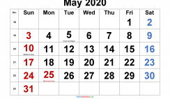Free Printable May 2020 Calendar with Holidays