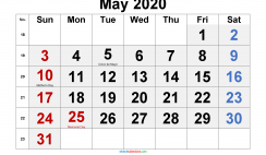 Printable May 2020 Calendar with Holidays