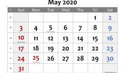 Printable May 2020 Calendar with Holidays