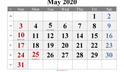 May 2020 Printable Calendar with Holidays