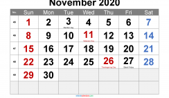November 2020 Printable Calendar with Holidays