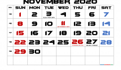 November 2020 Printable Calendar with Holidays