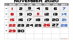 Printable November 2020 Calendar with Holidays
