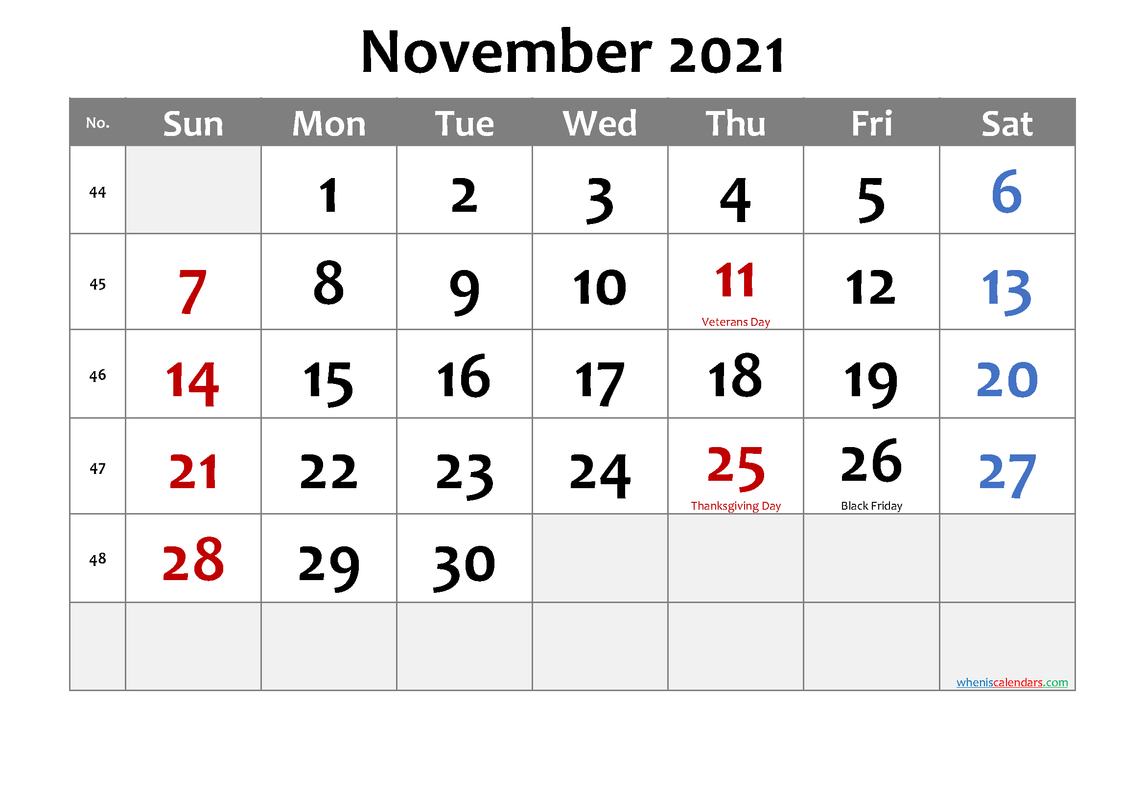 Free NOVEMBER 2021 Calendar Printable
