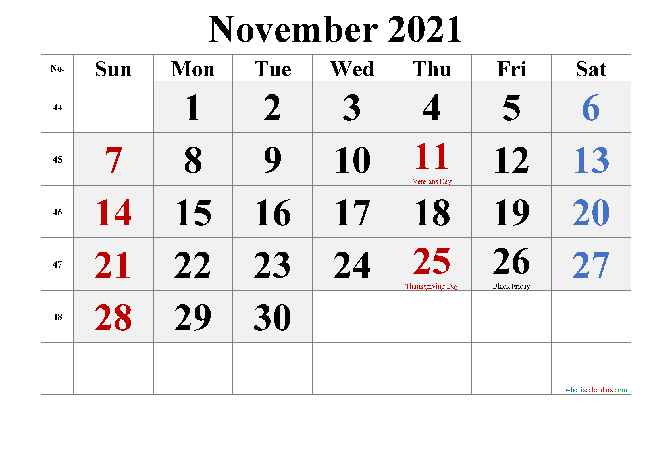 free printable november 2021 calendar with holidays pdf
