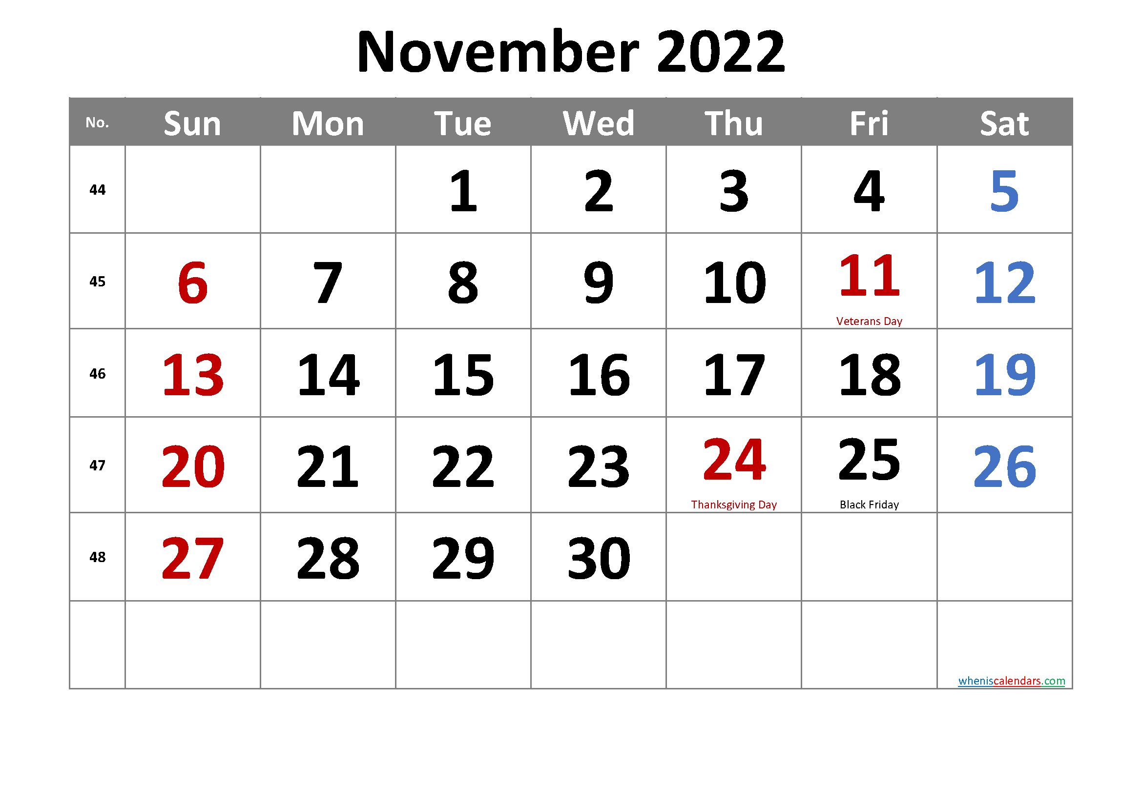 Thanksgiving 2022 Calendar Free Printable November 2022 Calendar