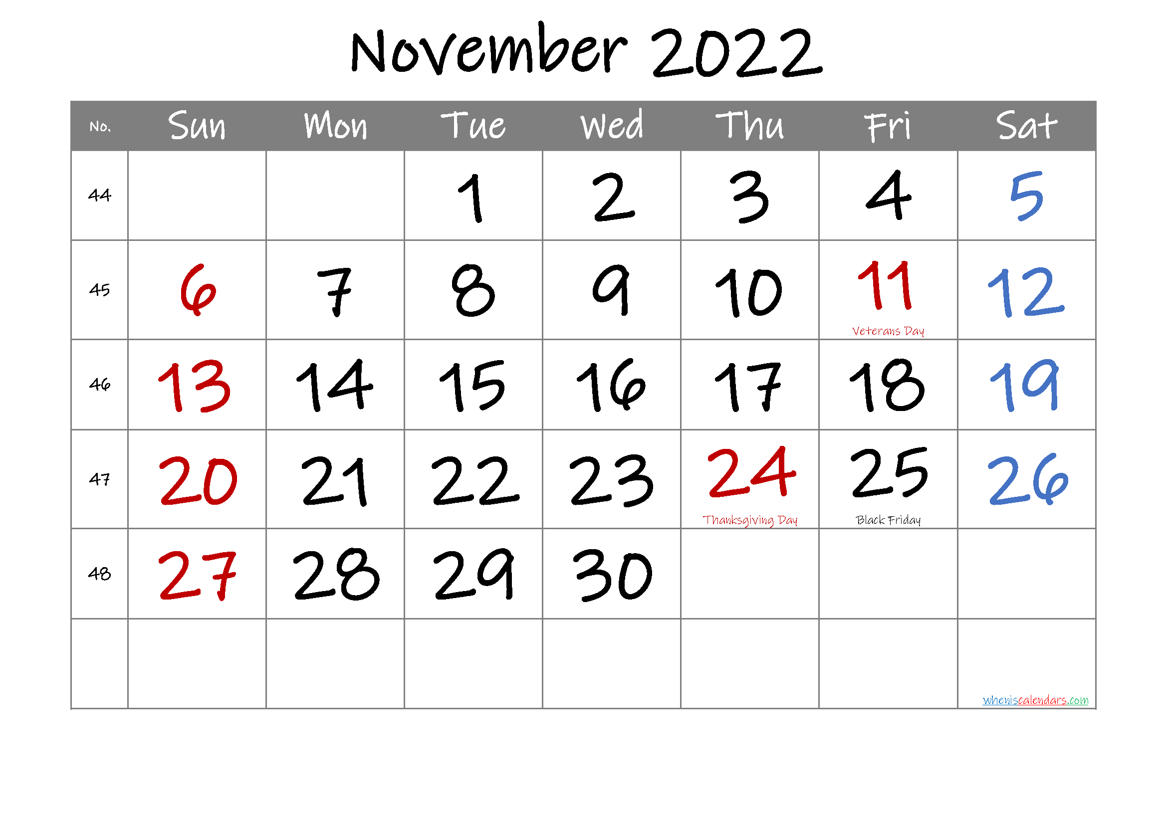 Free Printable NOVEMBER 2022 Calendar with Holidays - 6 ...